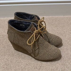 TOMS Leopard Print Wedge Ankle Boots- Women’s size 8